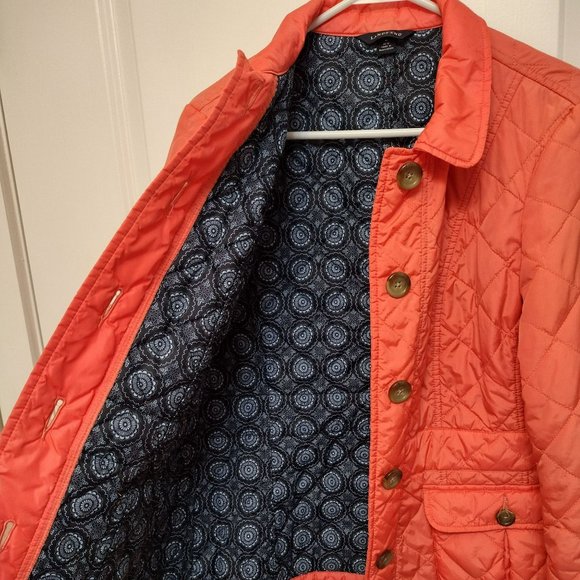 Lands End Coral Quilted Jacket, M, Lightweight Coat Orange Button Front - Picture 7 of 8